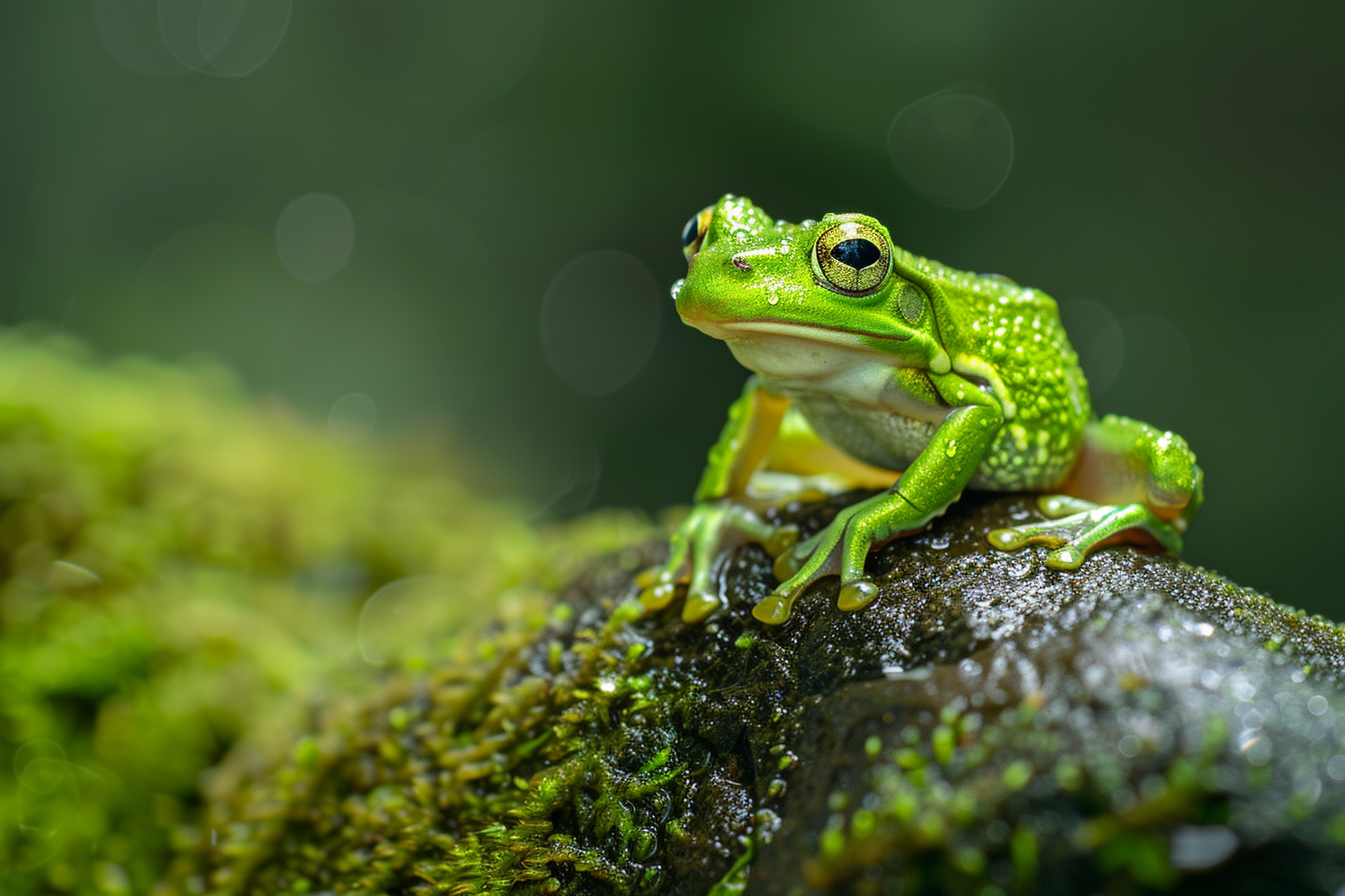 Image gratuite Grenouille observant étang matinal 2