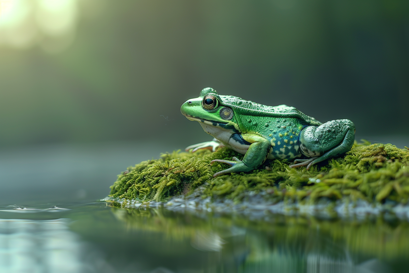 Image gratuite Grenouille observant étang matinal 4