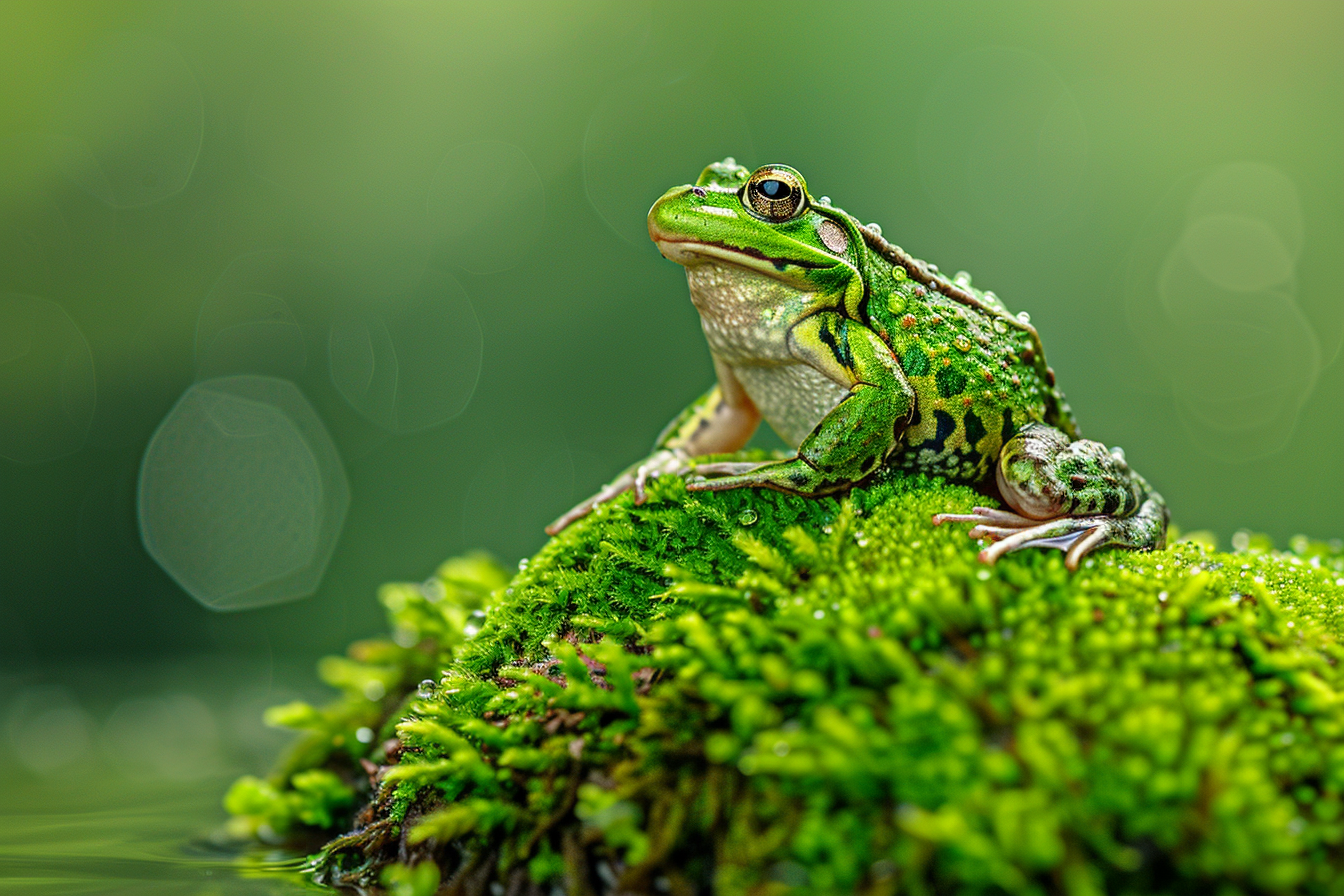 Image gratuite Grenouille observant étang matinal 6