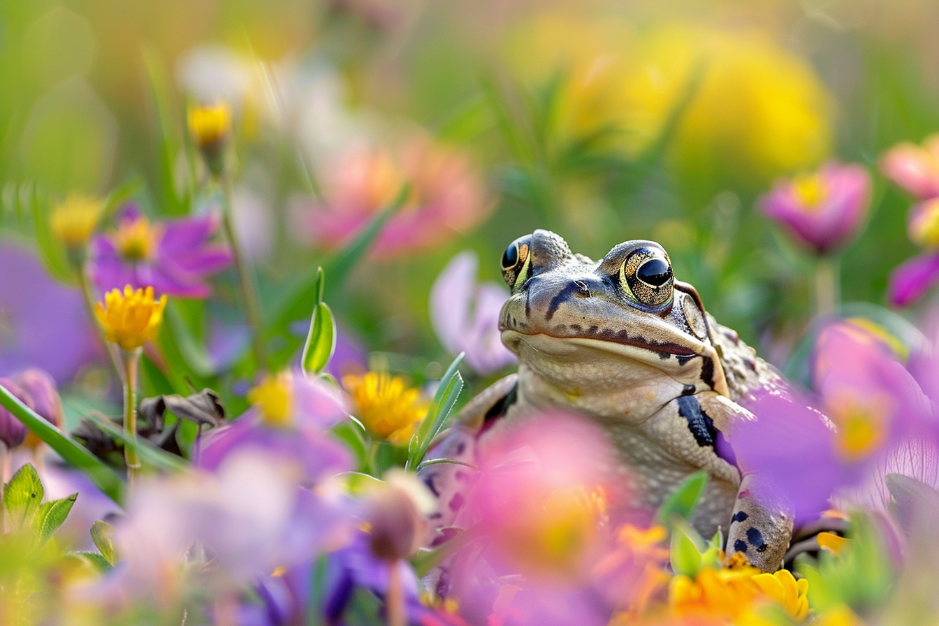 Image gratuite Grenouille parmi fleurs sauvages 1