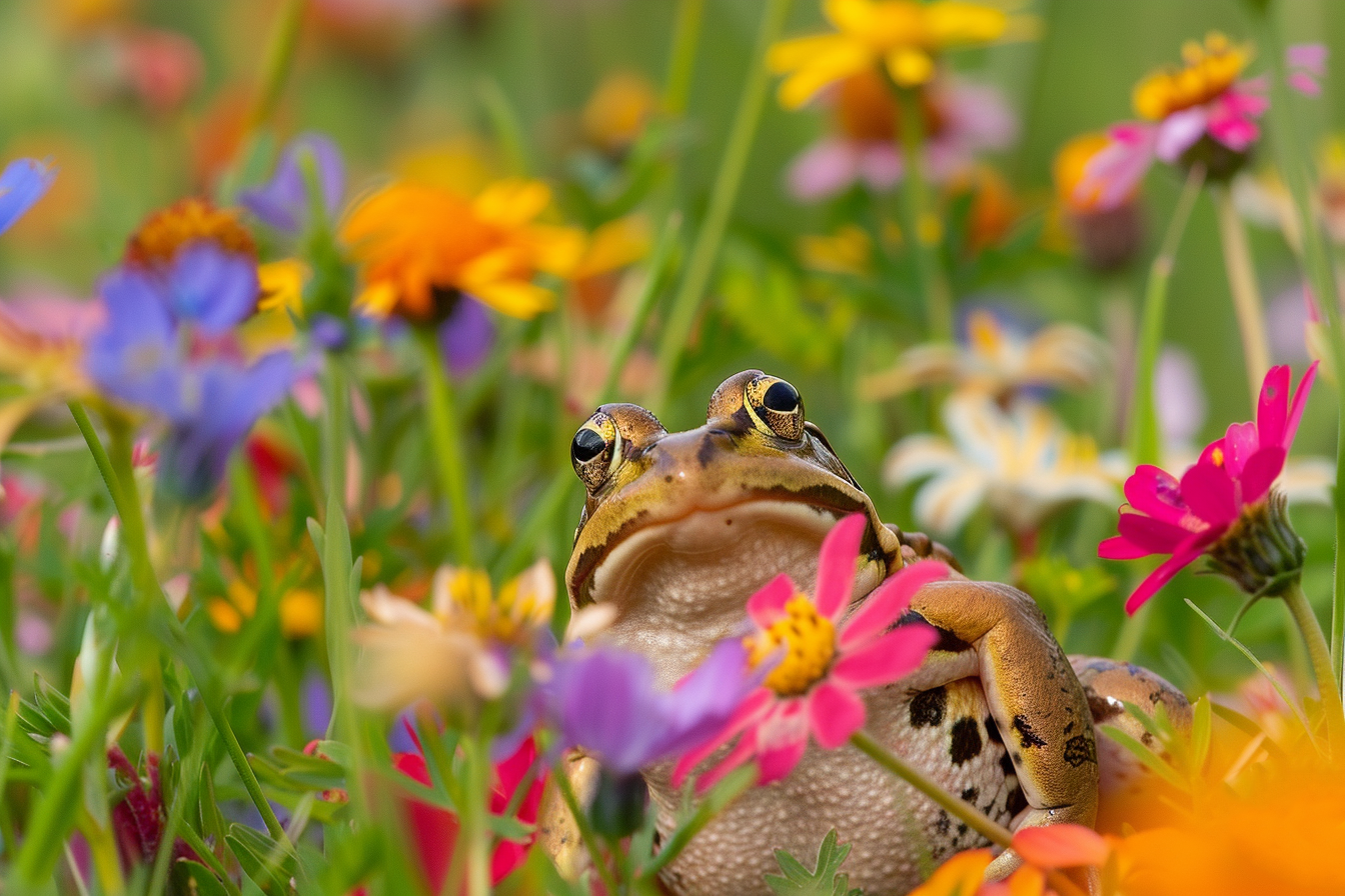 Image gratuite Grenouille parmi fleurs sauvages 2