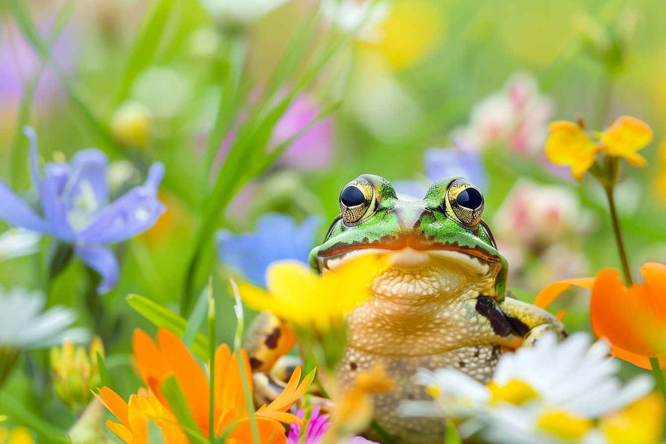 Image gratuite Grenouille parmi fleurs sauvages 3