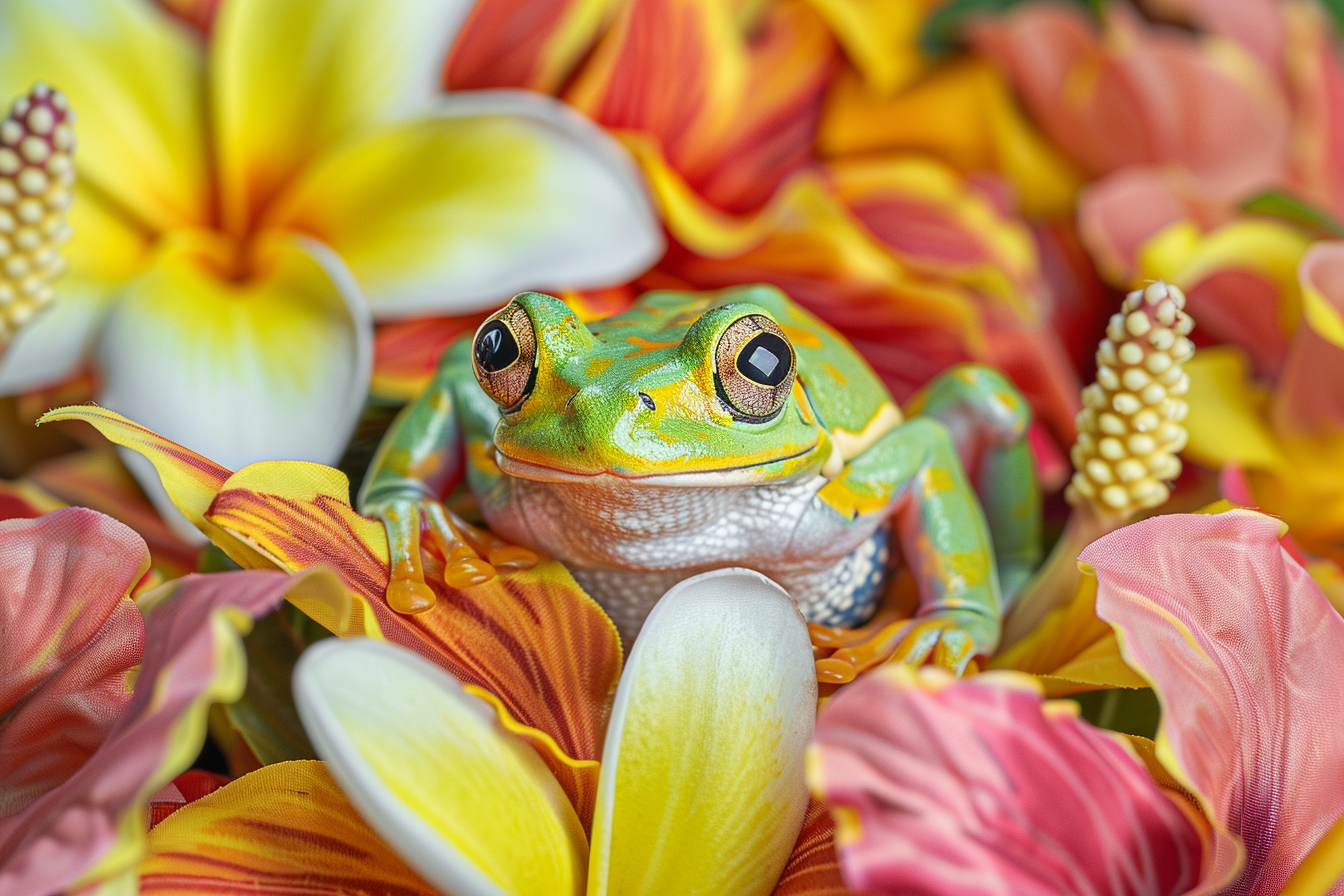 Image gratuite Grenouille parmi les fleurs tropicales 1