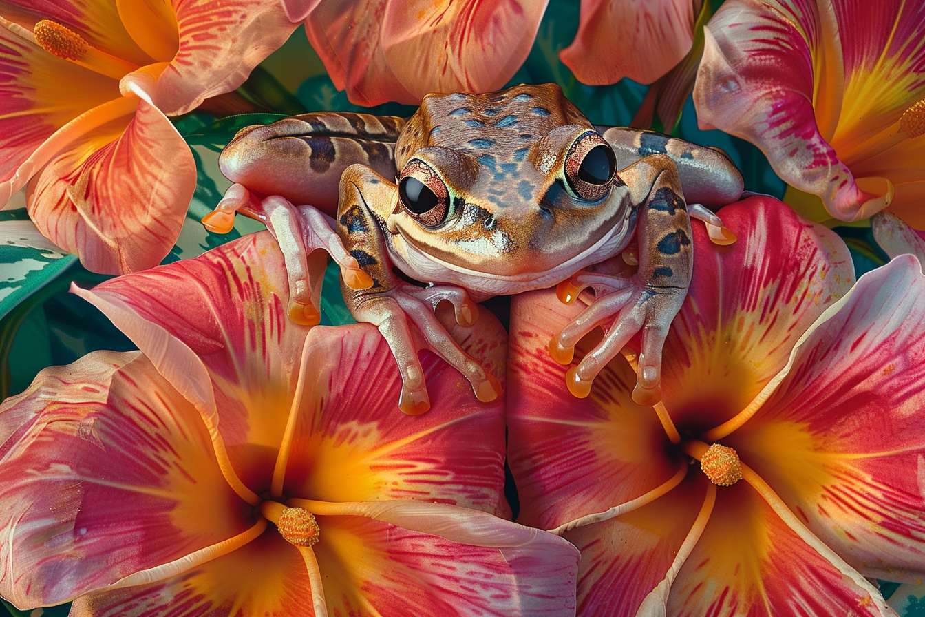 Image gratuite Grenouille parmi les fleurs tropicales 2