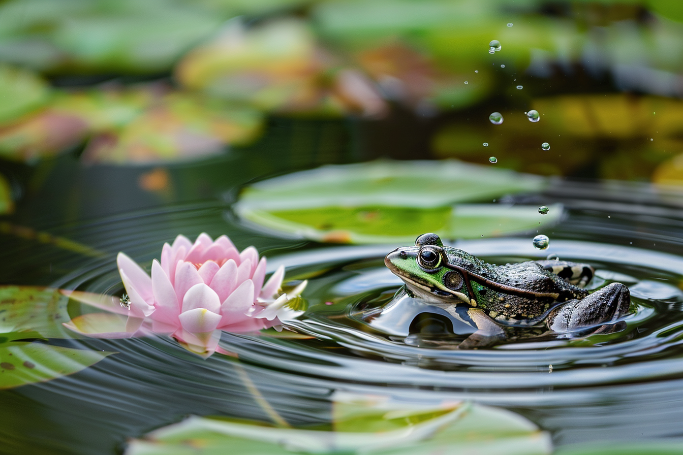 Image gratuite Grenouille sautant entre nénuphars 1