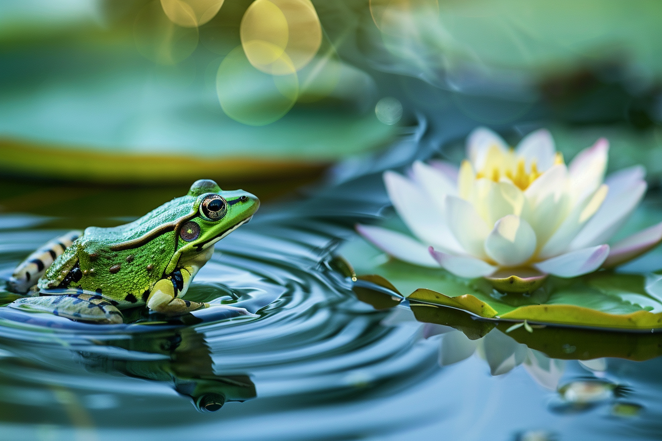 Image gratuite Grenouille sautant entre nénuphars 3