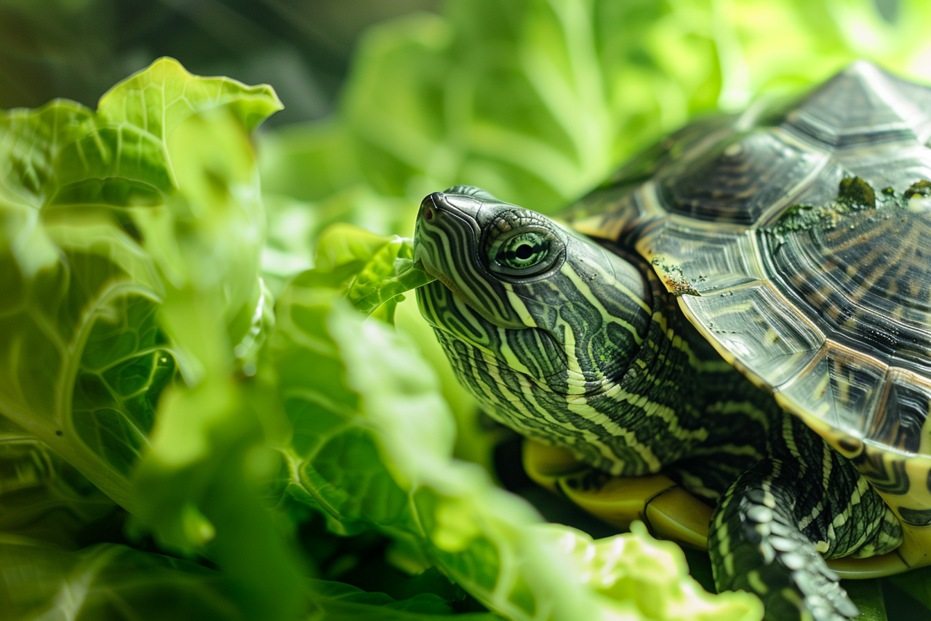 Image gratuite Gros plan d&rsquo;une tortue dégustant de la laitue 1