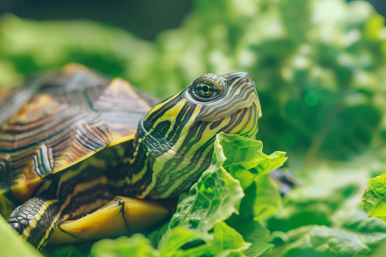 Image gratuite Gros plan d&rsquo;une tortue dégustant de la laitue 3