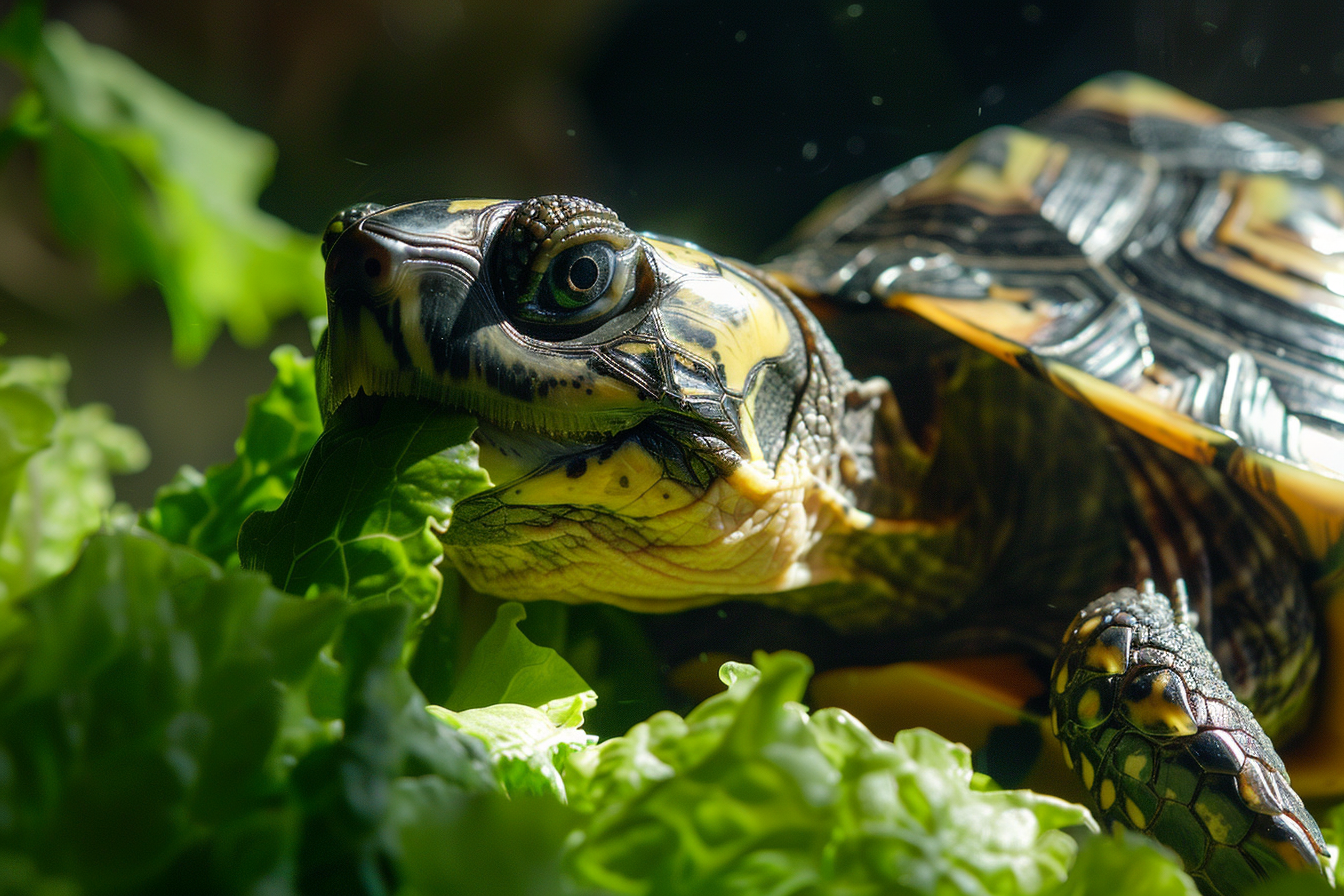 Image gratuite Gros plan d&rsquo;une tortue dégustant de la laitue 4