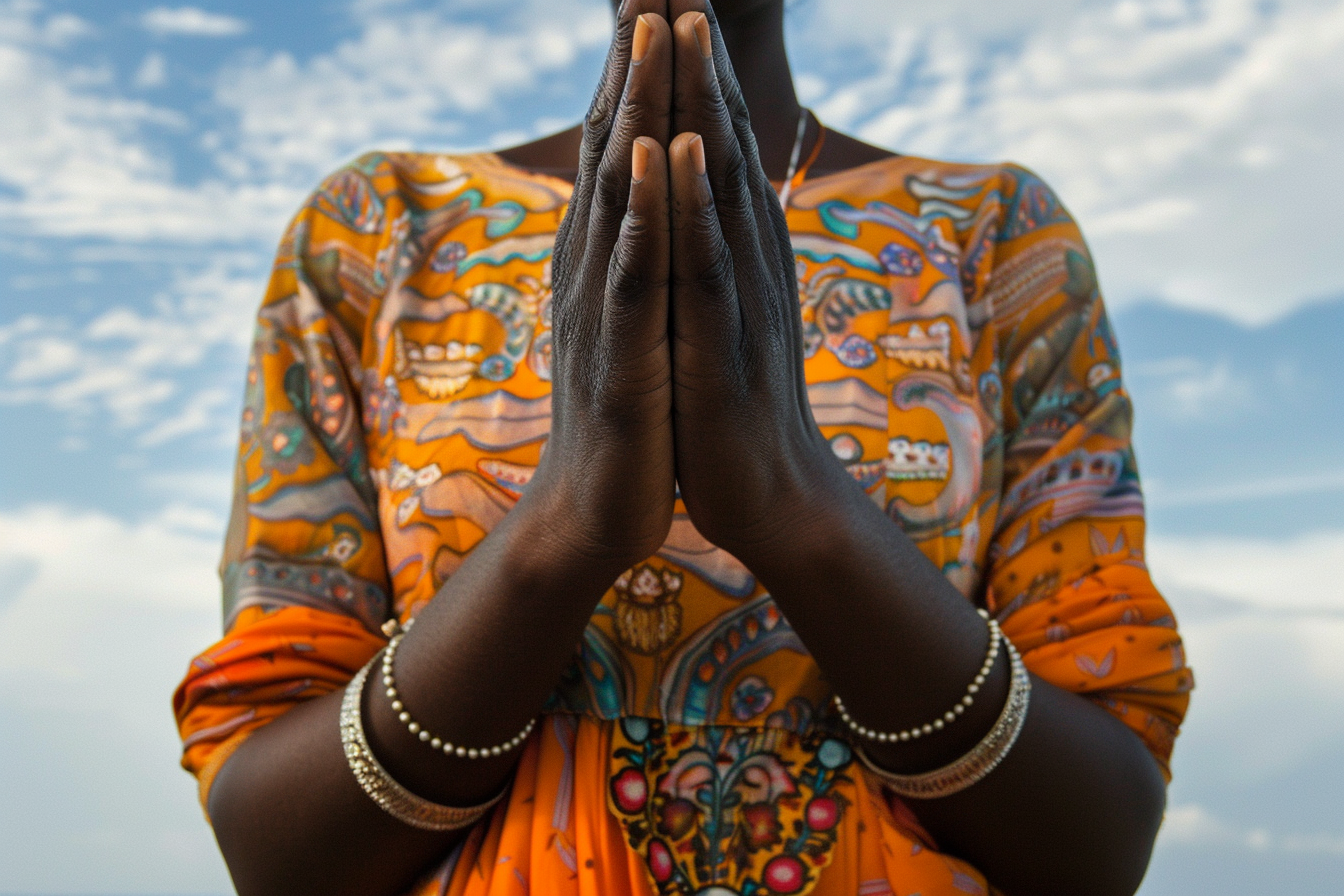 Image gratuite Gros plan mains femme prière, arrière-plan serein 1