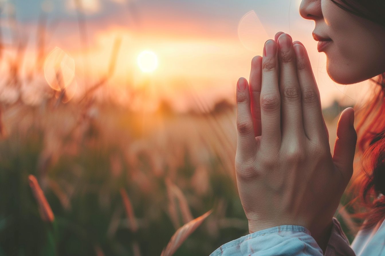 Image gratuite Gros plan mains femme prière, arrière-plan serein 2