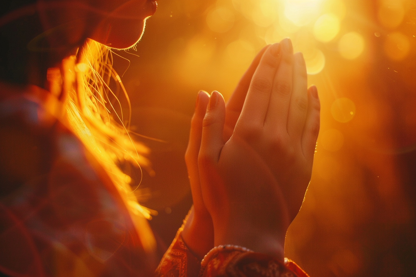 Image gratuite Gros plan mains femme prière, douce lumière dorée 4