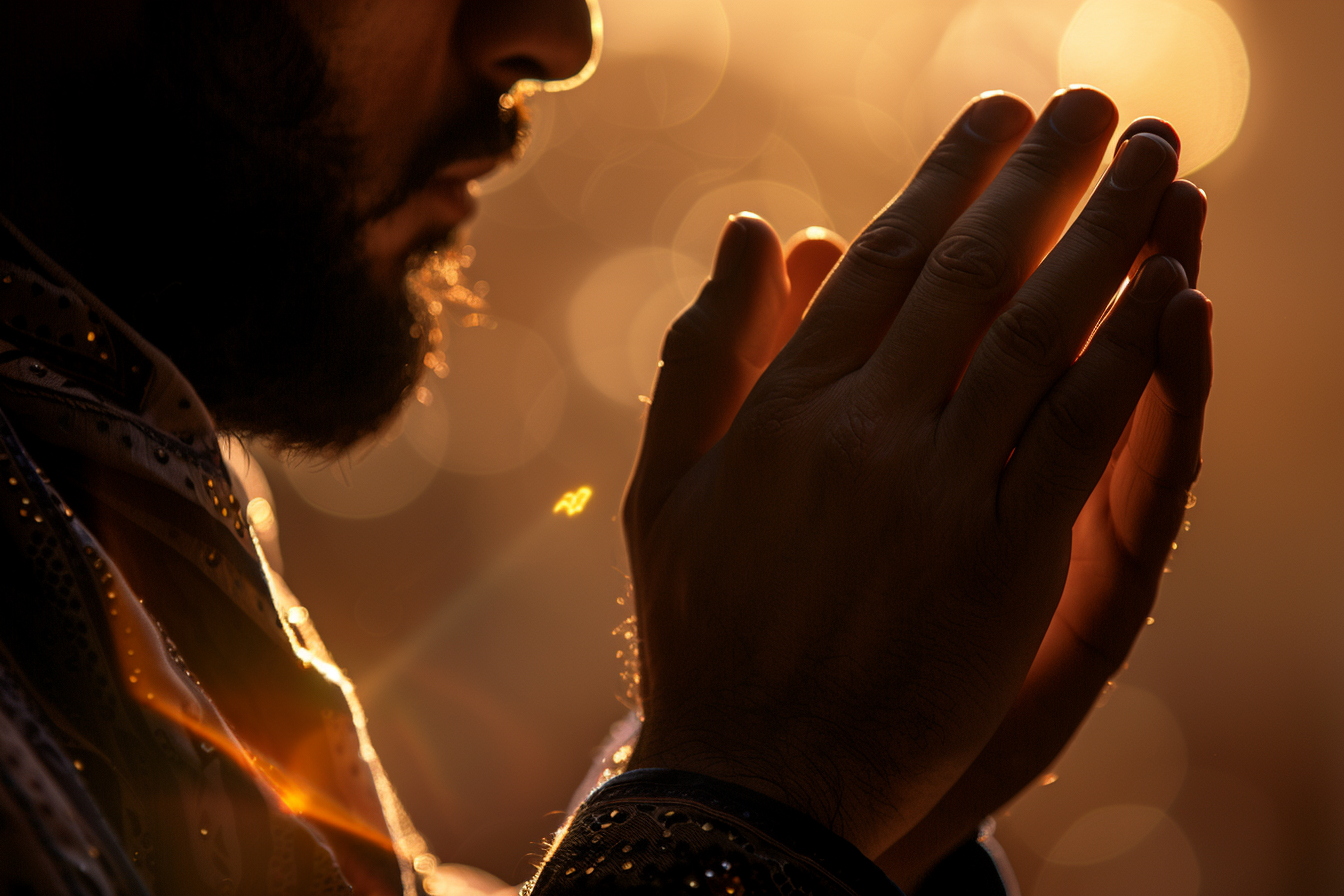 Image gratuite Gros plan mains homme prière, lumière douce 1