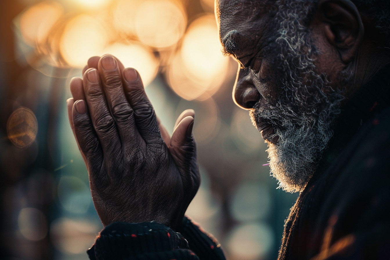 Image gratuite Gros plan mains homme prière, lumière douce 2