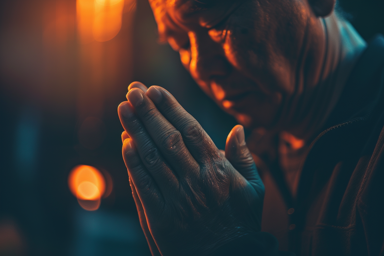 Image gratuite Gros plan mains homme prière, lumière douce 3