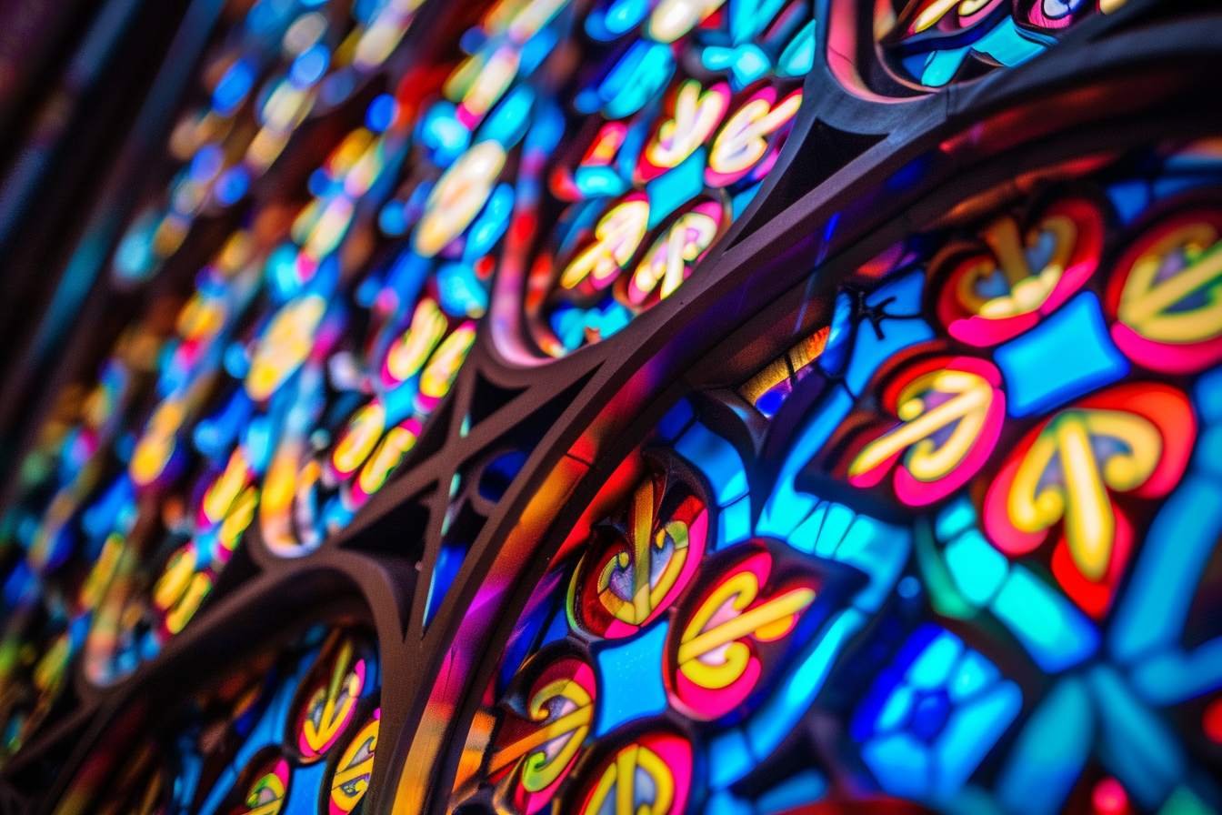 Image gratuite Gros plan motifs vitraux, chapelle 3