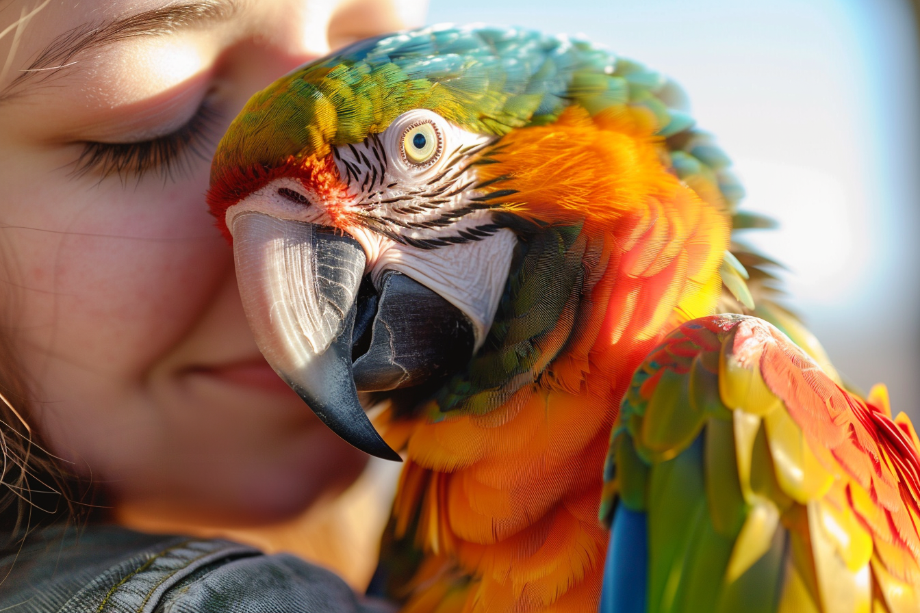 Image gratuite Gros plan perroquet sur épaule 1