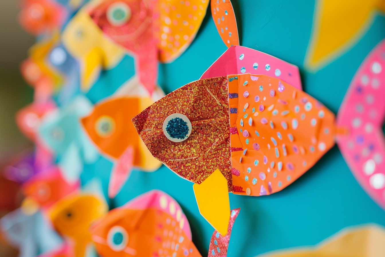 Image gratuite Gros plan, poisson papier coloré, détails scintillants, tableau 2