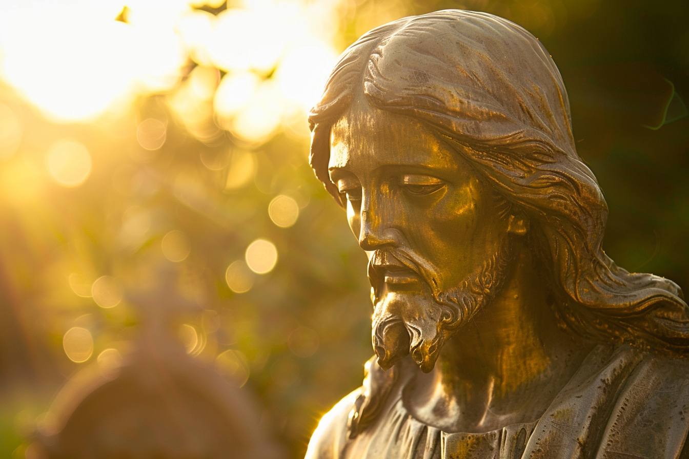 Image gratuite Gros plan statue Jésus, lumière dorée 2