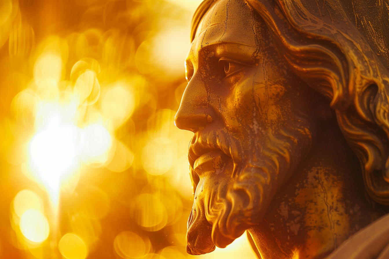 Image gratuite Gros plan statue Jésus, lumière dorée 3