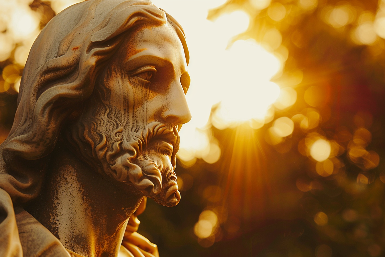 Image gratuite Gros plan statue Jésus, lumière dorée 4