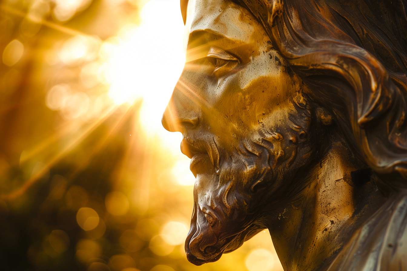 Image gratuite Gros plan statue Jésus, lumière dorée 5