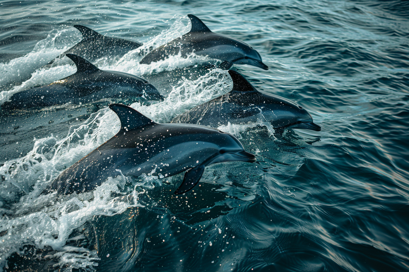 Image gratuite Groupe de dauphins chassant en mer 1