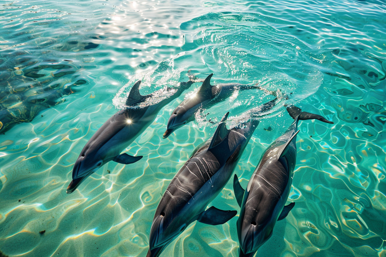 Image gratuite Groupe de dauphins dans des eaux cristallines 1