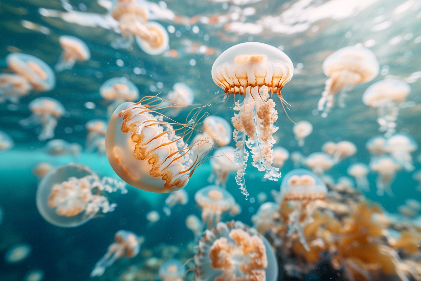 Image gratuite Groupe de méduses dans des eaux bleues claires 2