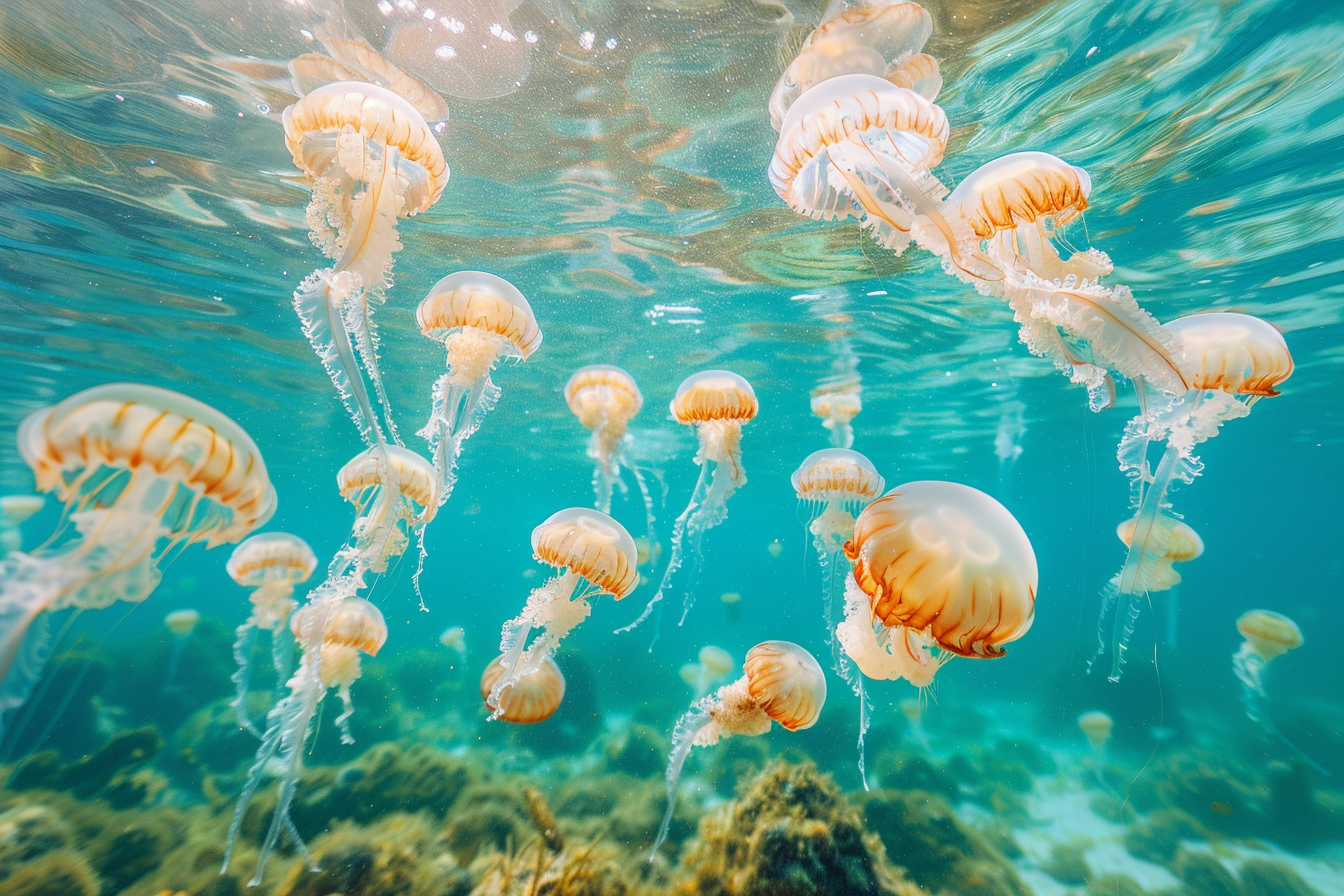 Image gratuite Groupe de méduses dans des eaux bleues claires 4