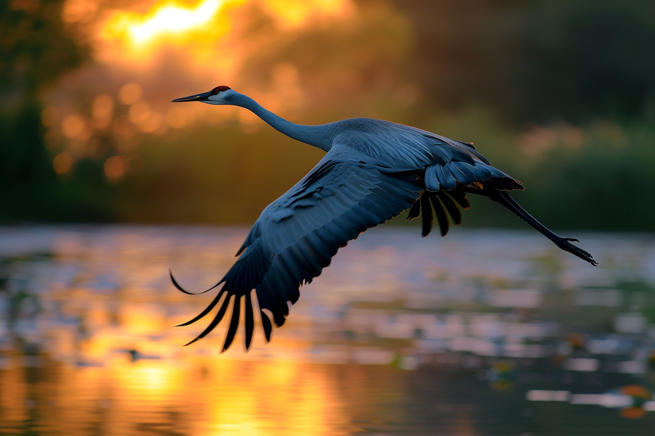 Image gratuite Grue prenant son envol au-dessus de l&rsquo;étang 1