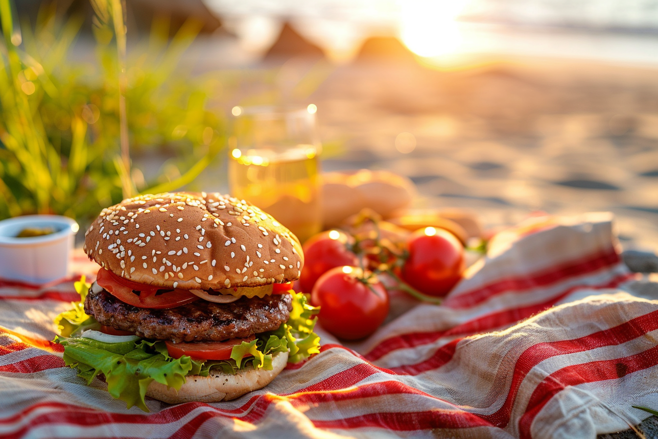 Image gratuite Hamburger lors d&rsquo;un pique-nique sur la plage 1