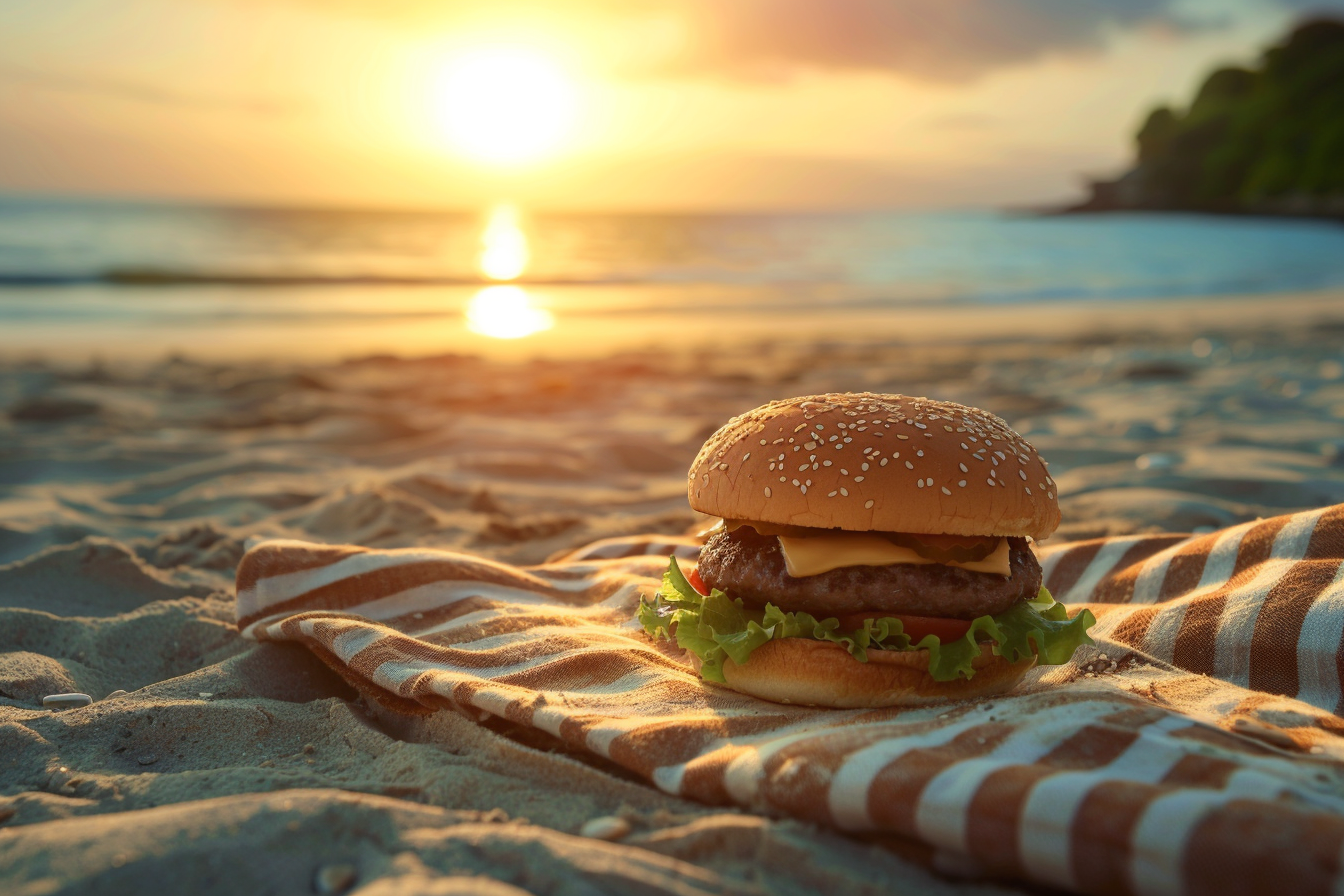 Image gratuite Hamburger lors d&rsquo;un pique-nique sur la plage 2