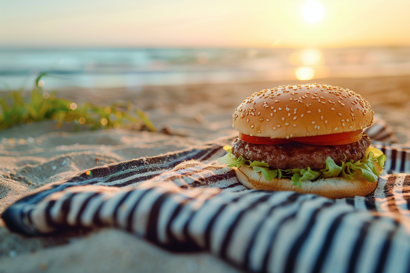 Image gratuite Hamburger lors d&rsquo;un pique-nique sur la plage 3