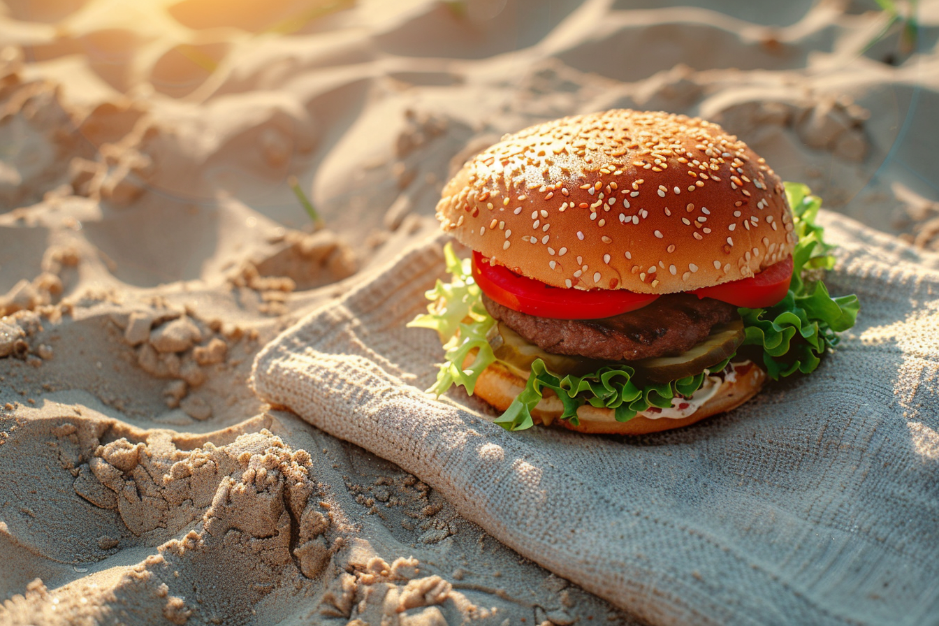 Image gratuite Hamburger lors d&rsquo;un pique-nique sur la plage 4