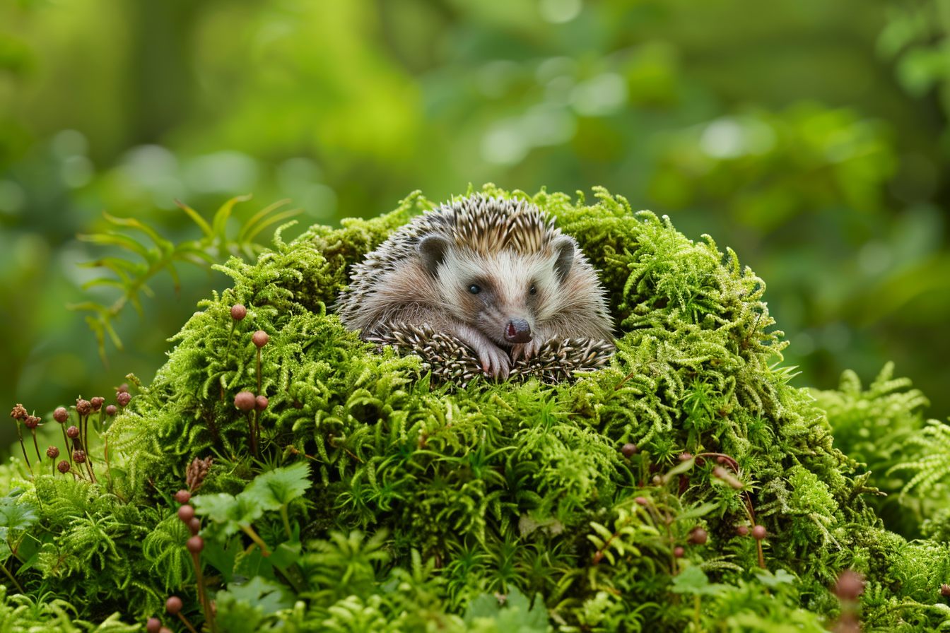Image gratuite Hérisson blotti dans la mousse 1