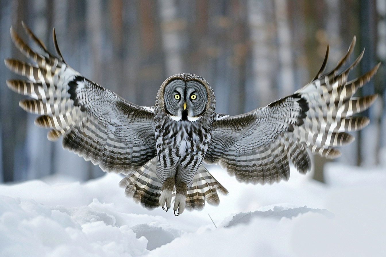 Image gratuite Hibou chassant dans la neige 1