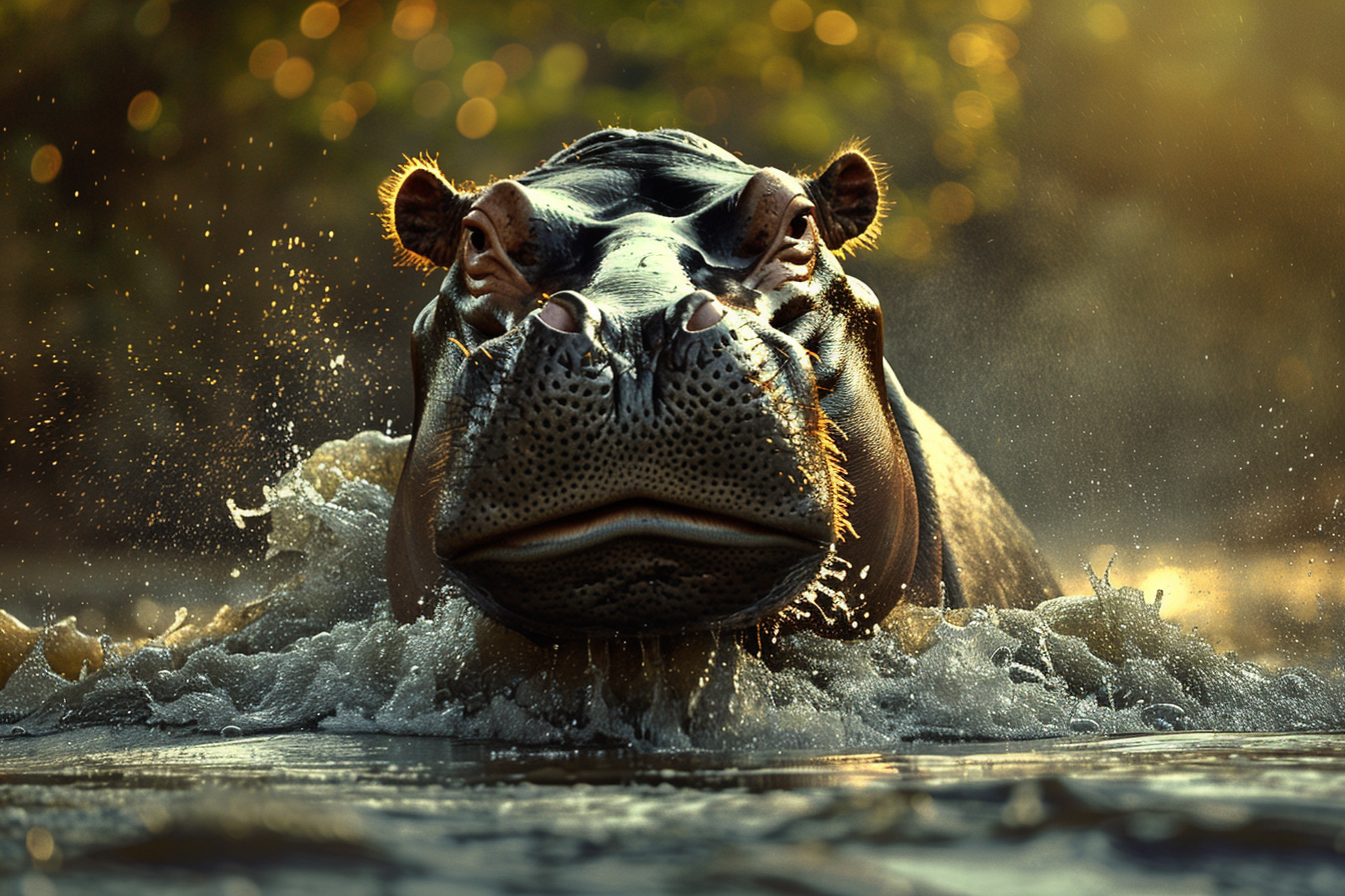 Image gratuite Hippopotame émergeant de rivière tranquille 1