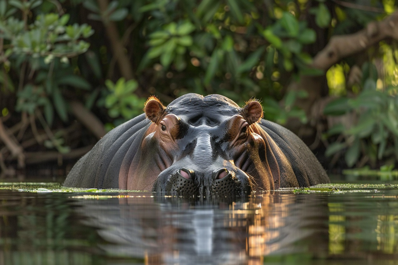 Image gratuite Hippopotame se reposant dans rivière tranquille 1