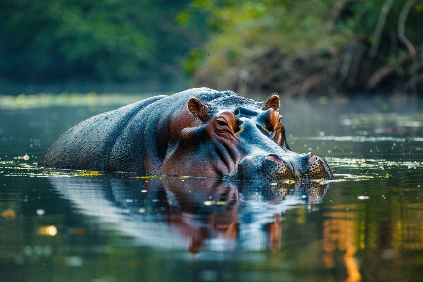 Image gratuite Hippopotame se reposant dans rivière tranquille 2