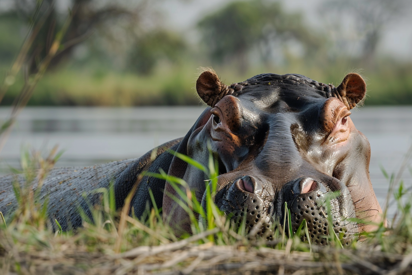 Image gratuite Hippopotame surveillant territoire depuis rive 1