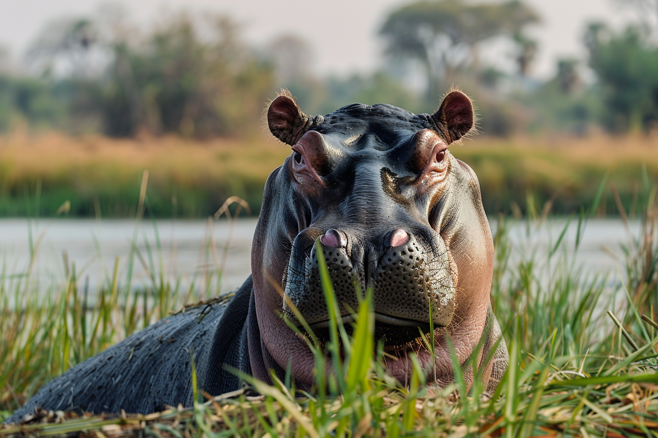 Image gratuite Hippopotame surveillant territoire depuis rive 2
