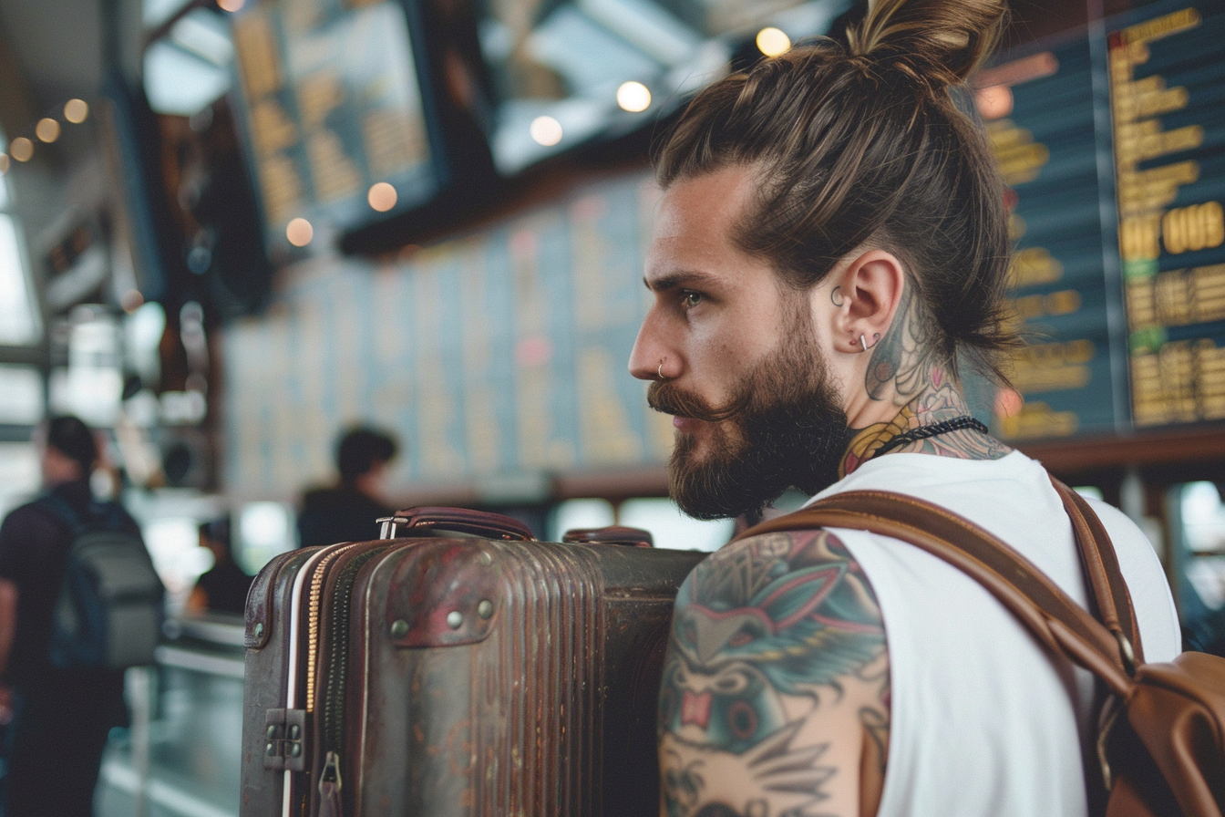 Image gratuite Hipster étudiant le panneau des départs pour infos vol 2