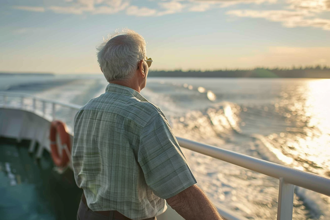 Image gratuite Homme âgé debout à la proue d&rsquo;un ferry 1