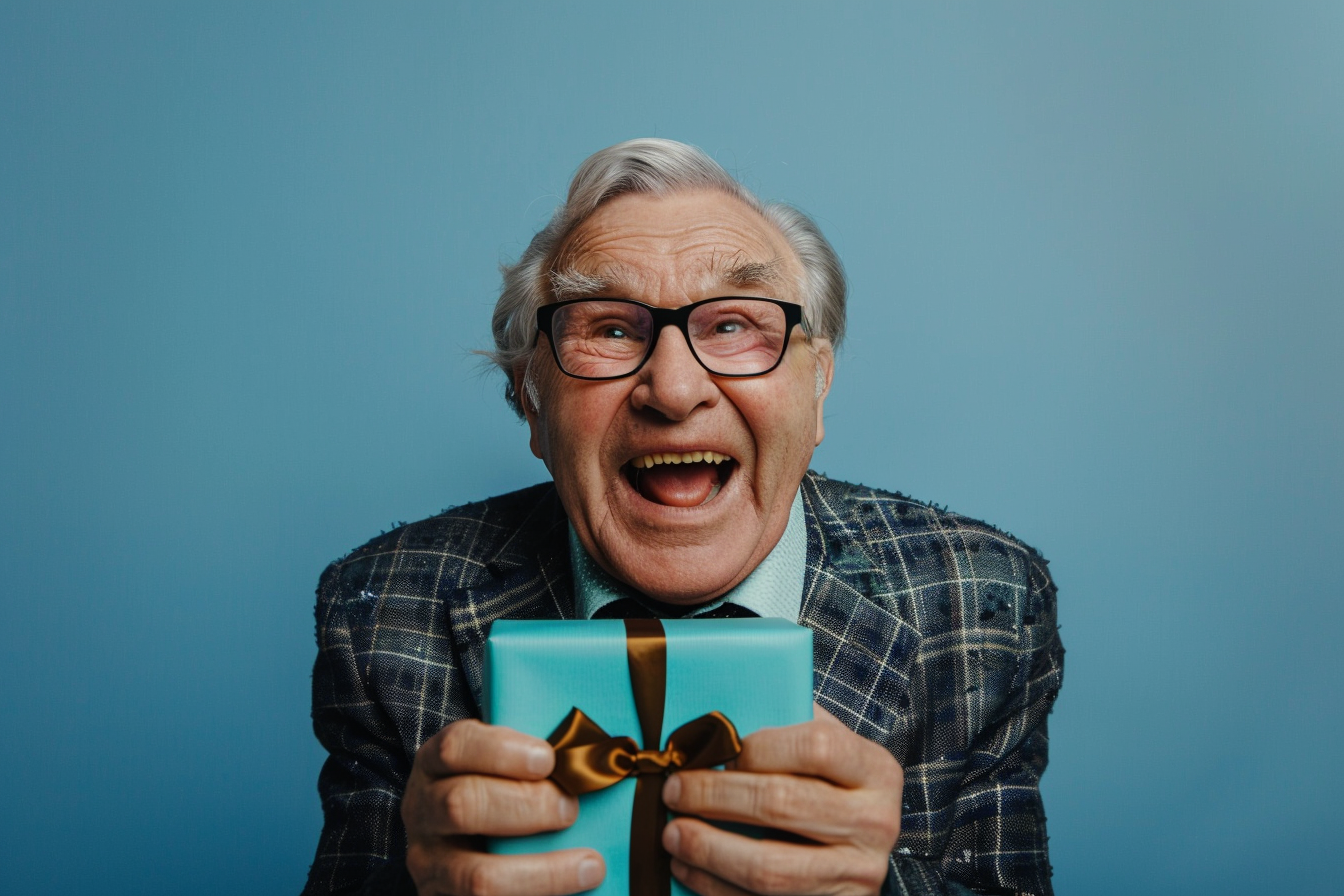 Image gratuite Homme âgé excité avec un cadeau 1