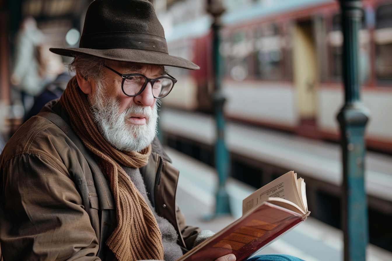 Image gratuite Homme âgé lisant à la gare 2