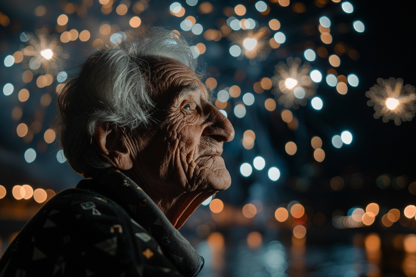 Image gratuite Homme âgé regardant les feux d&rsquo;artifice du 14 juillet 1