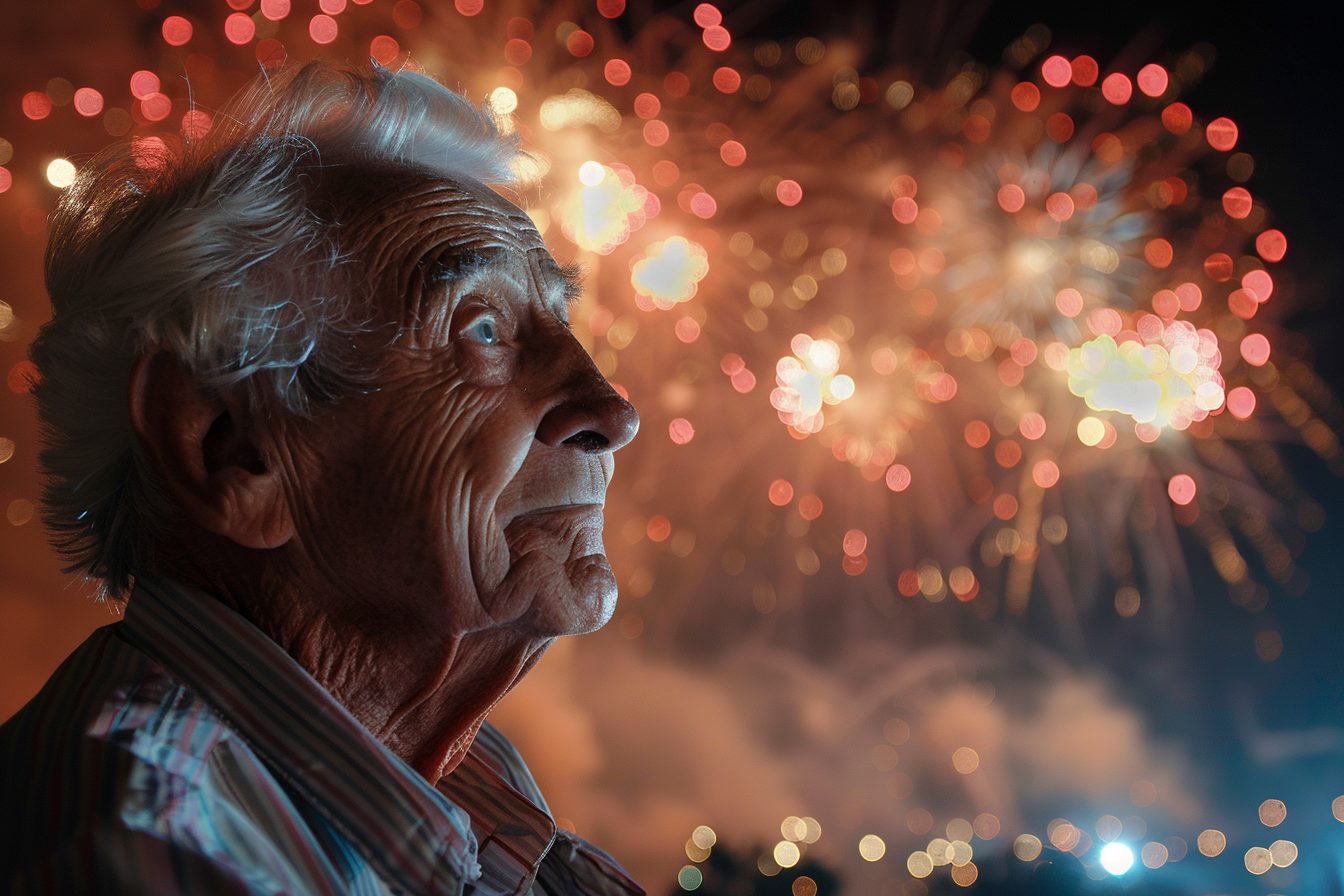 Image gratuite Homme âgé regardant les feux d&rsquo;artifice du 14 juillet 2