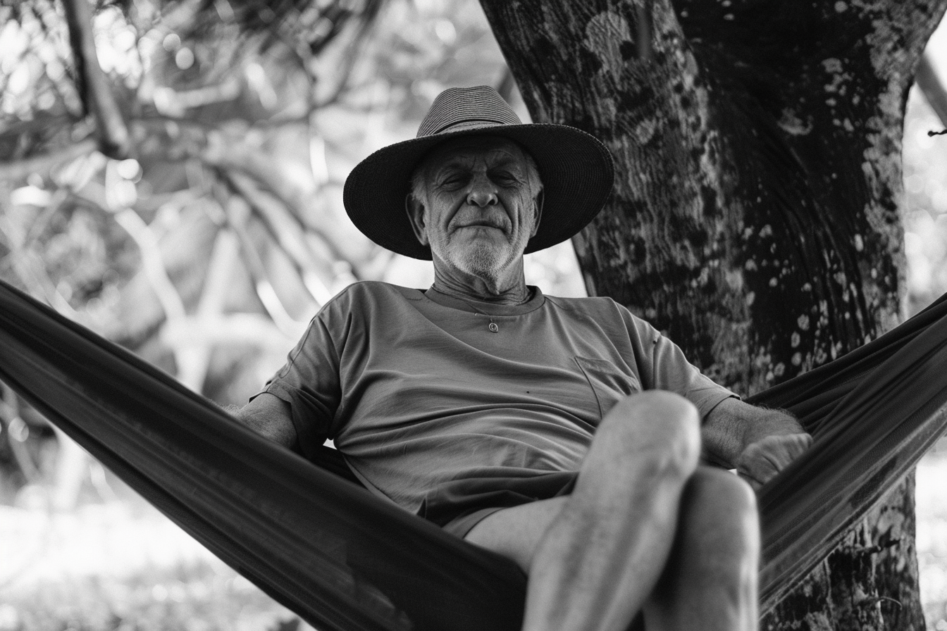 Image gratuite Homme âgé se balançant sur un hamac sous un arbre 1