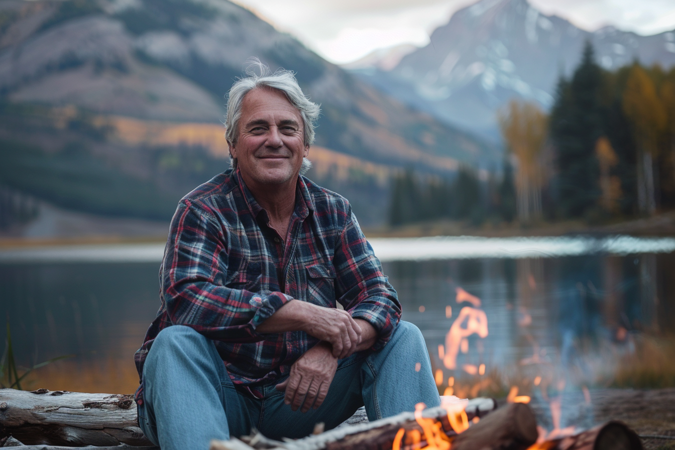 Image gratuite Homme assis près d&rsquo;un feu de camp à la montagne 2